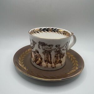 Elegant Brown and Gold Porcelain Cup and Saucer Set